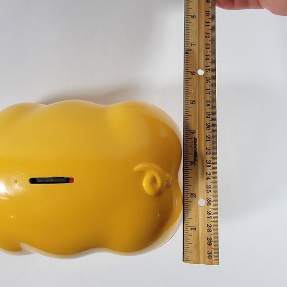Vintage Yellow Hard Plastic Hat Tipping Piggy Bank No Bottom Stopper - Picture 9 of 9